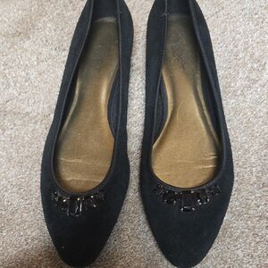 Ann Taylor Black Suede Flats with Jewel Accents